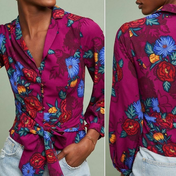 NEW Anthropologie Moulinette Soeurs Maisie Floral Crop Blouse - Picture 2 of 11